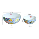 Sky Blue Bird & Blossom Porcelain Dessert Set with Gold Rims (7-Piece)